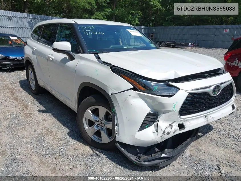 2022 Toyota Highlander L VIN: 5TDCZRBH0NS565038 Lot: 40102295