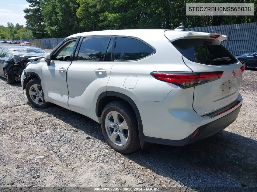 2022 Toyota Highlander L VIN: 5TDCZRBH0NS565038 Lot: 40102295