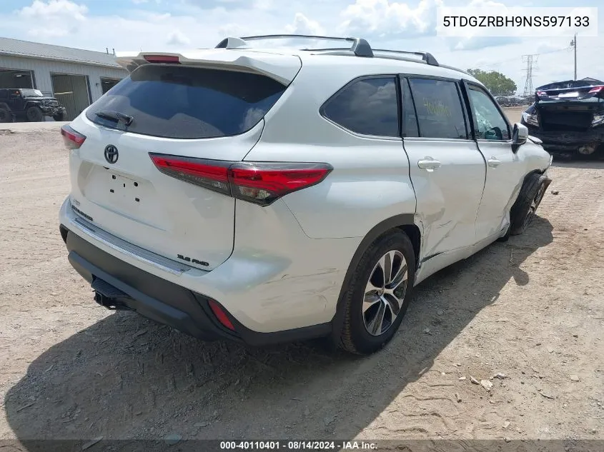 2022 Toyota Highlander Xle VIN: 5TDGZRBH9NS597133 Lot: 40110401