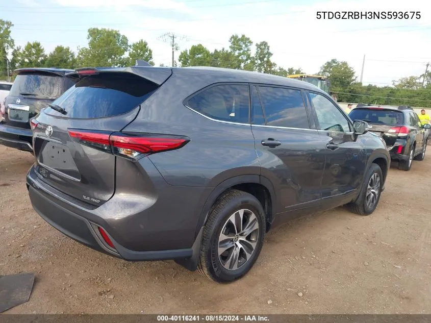 2022 Toyota Highlander Xle VIN: 5TDGZRBH3NS593675 Lot: 40116241