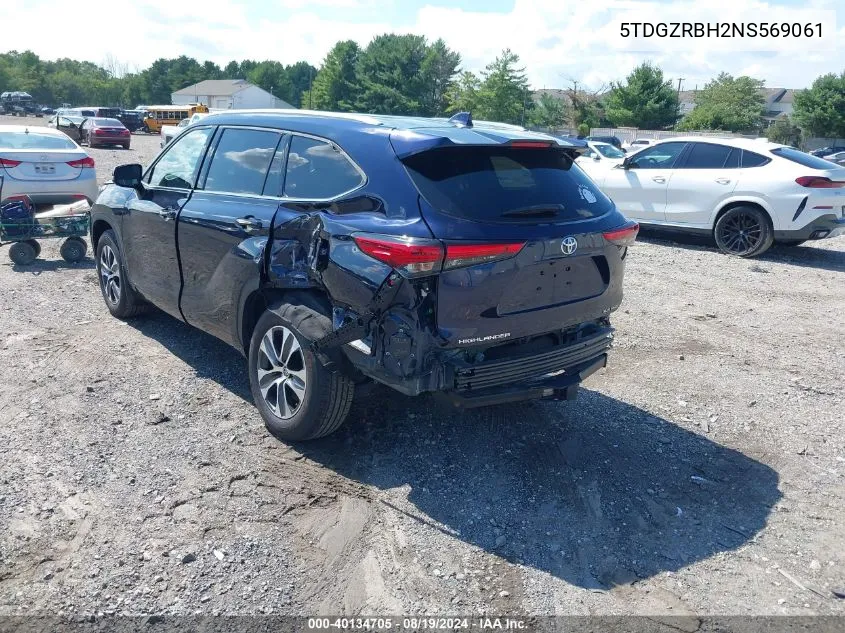 2022 Toyota Highlander Xle VIN: 5TDGZRBH2NS569061 Lot: 40134705