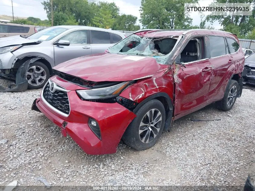 2022 Toyota Highlander Xle VIN: 5TDGZRBH9NS239935 Lot: 40136240