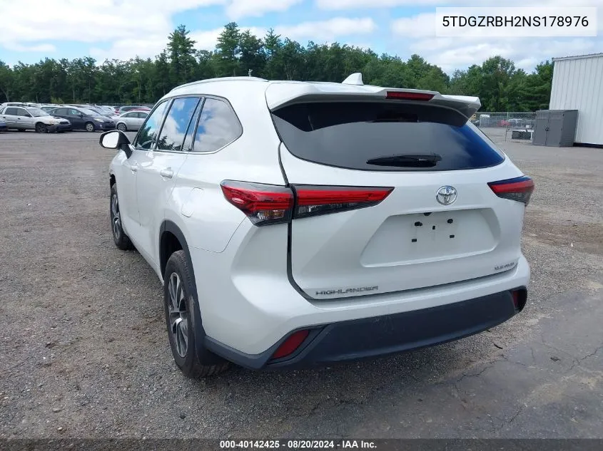 2022 Toyota Highlander Xle VIN: 5TDGZRBH2NS178976 Lot: 40142425