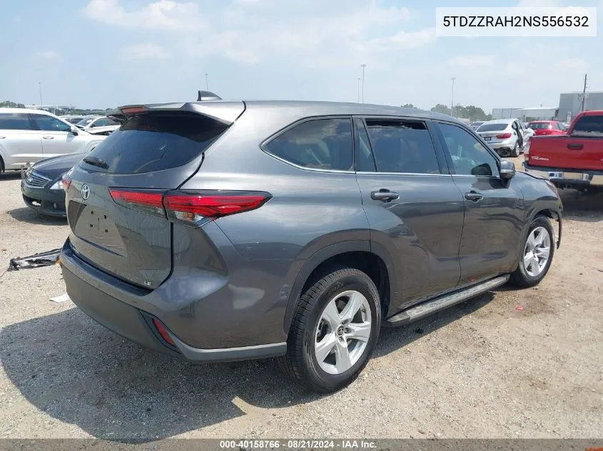 2022 Toyota Highlander L/Le VIN: 5TDZZRAH2NS556532 Lot: 40158766