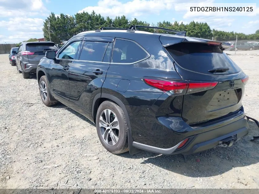 2022 Toyota Highlander Xle VIN: 5TDGZRBH1NS240125 Lot: 40176703