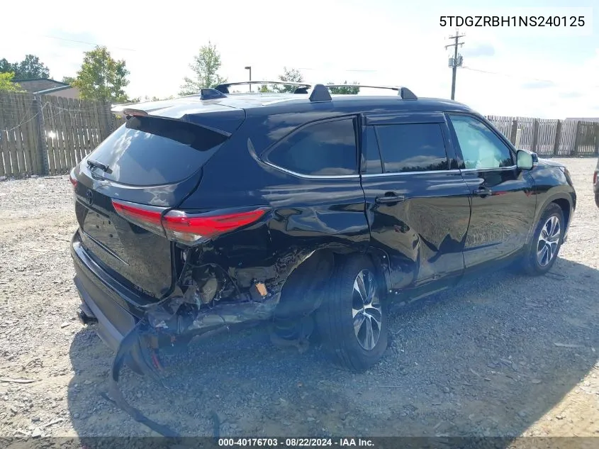 2022 Toyota Highlander Xle VIN: 5TDGZRBH1NS240125 Lot: 40176703