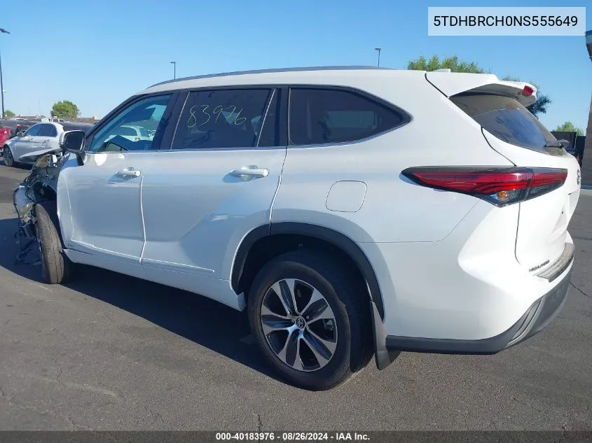 2022 Toyota Highlander Hybrid Xle VIN: 5TDHBRCH0NS555649 Lot: 40183976