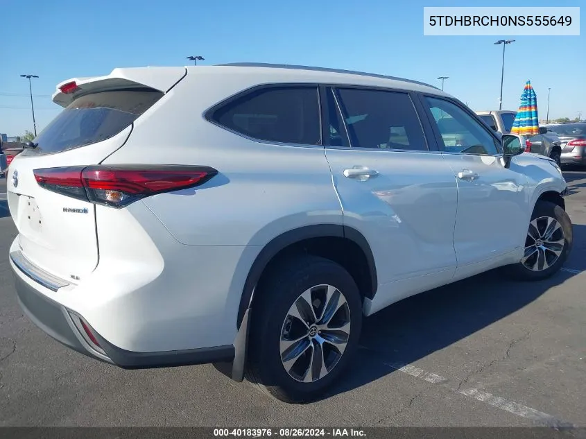 2022 Toyota Highlander Hybrid Xle VIN: 5TDHBRCH0NS555649 Lot: 40183976