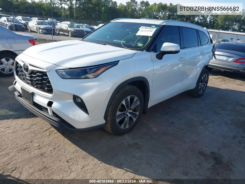 2022 Toyota Highlander Xle VIN: 5TDGZRBH8NS566682 Lot: 40183988