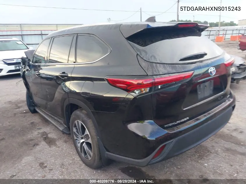 2022 Toyota Highlander Hybrid Xle VIN: 5TDGARAHXNS015243 Lot: 40209776