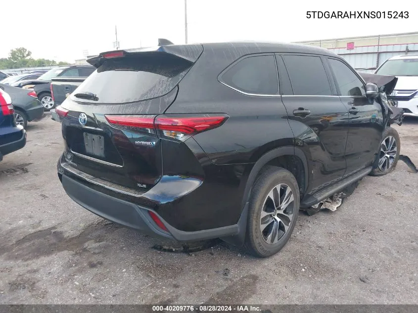 2022 Toyota Highlander Hybrid Xle VIN: 5TDGARAHXNS015243 Lot: 40209776