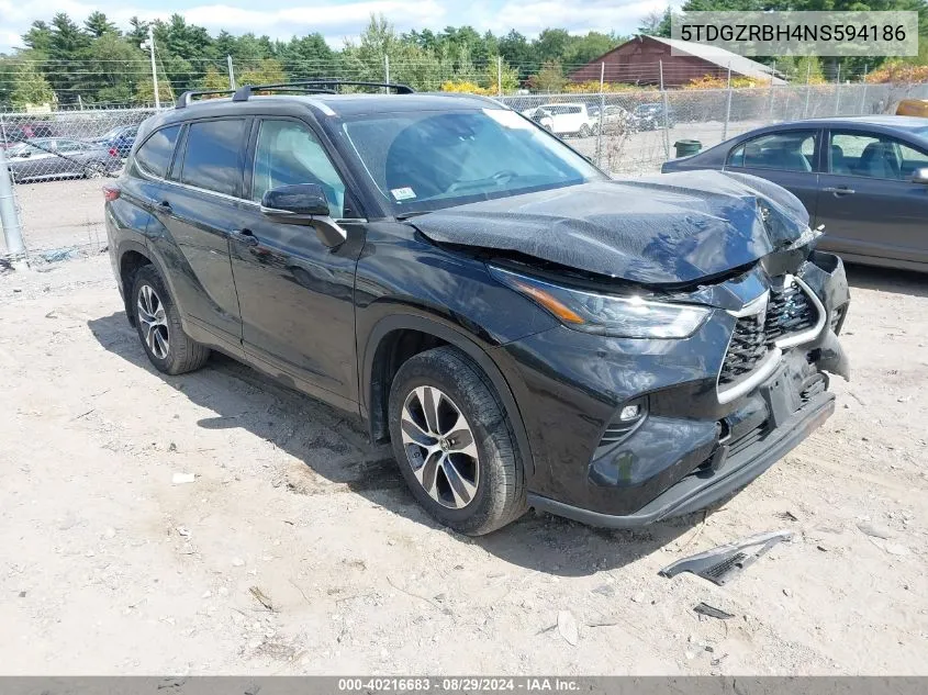 2022 Toyota Highlander Xle VIN: 5TDGZRBH4NS594186 Lot: 40216683