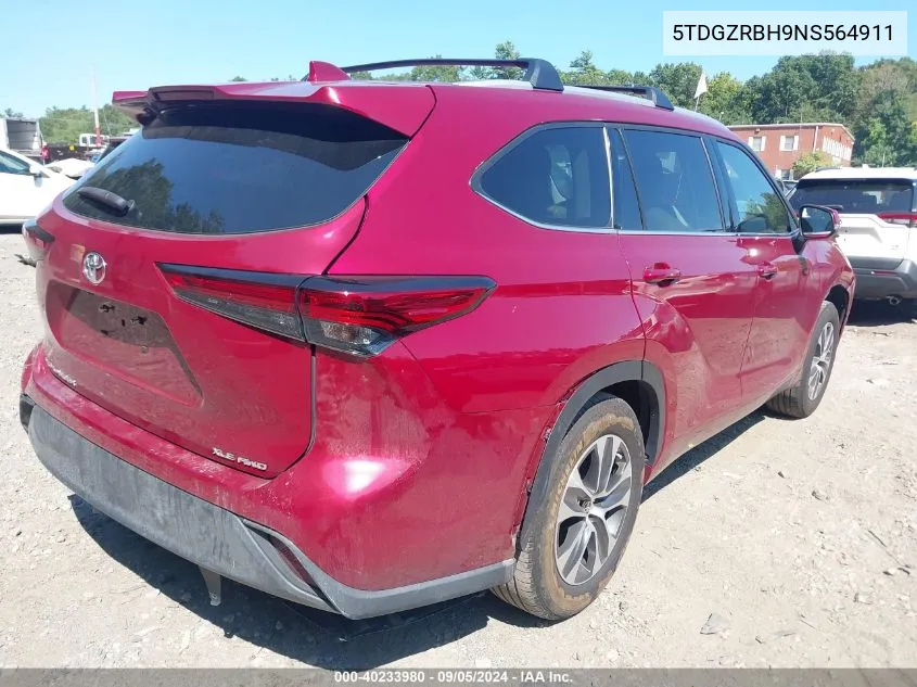 2022 Toyota Highlander Xle VIN: 5TDGZRBH9NS564911 Lot: 40233980