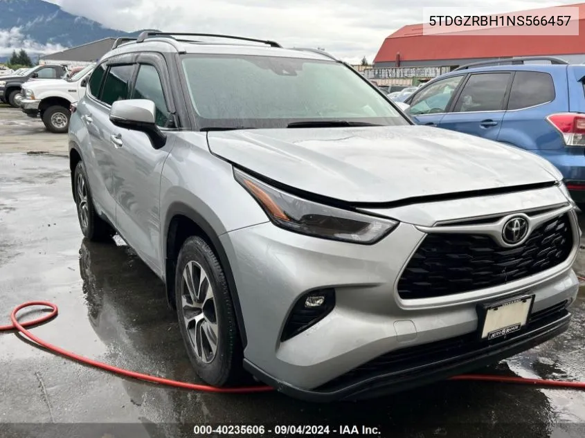 2022 Toyota Highlander Xle VIN: 5TDGZRBH1NS566457 Lot: 40235606