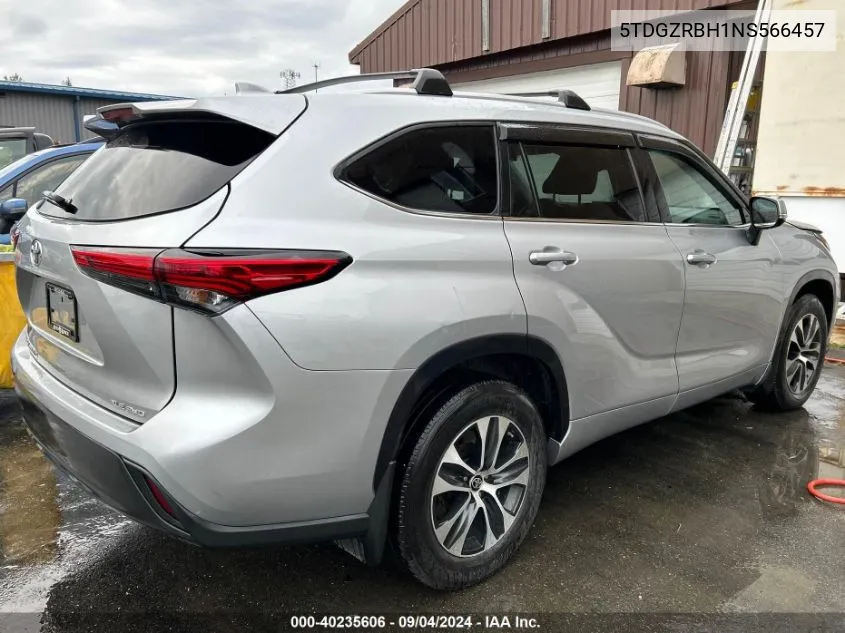 2022 Toyota Highlander Xle VIN: 5TDGZRBH1NS566457 Lot: 40235606