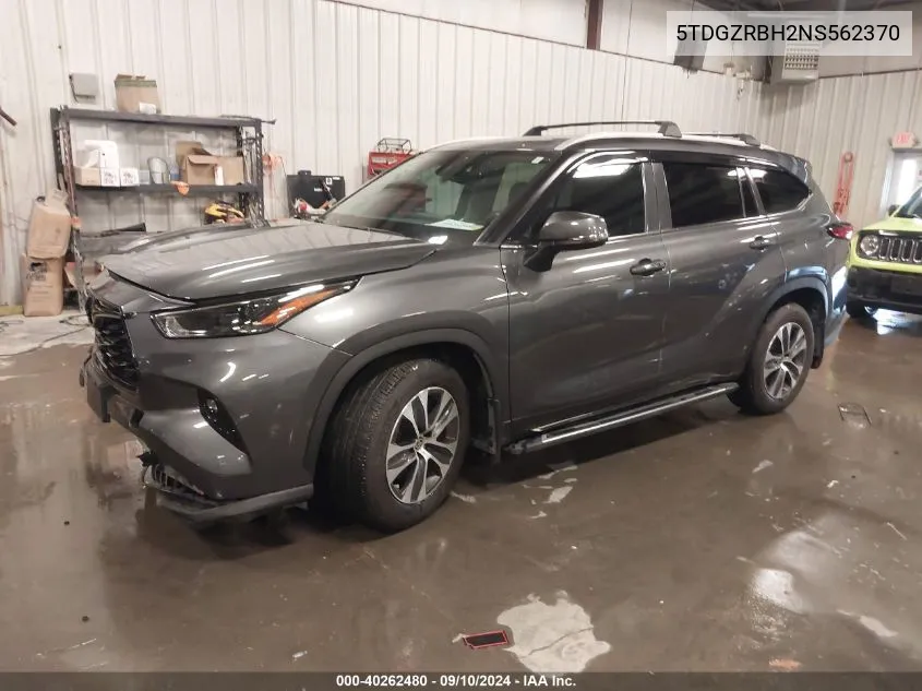 2022 Toyota Highlander Xle VIN: 5TDGZRBH2NS562370 Lot: 40262480