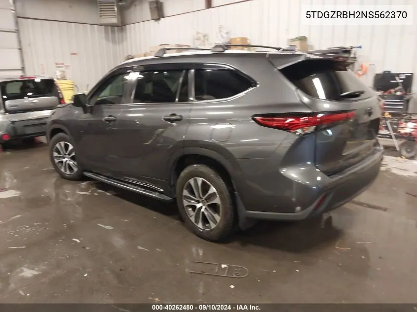 2022 Toyota Highlander Xle VIN: 5TDGZRBH2NS562370 Lot: 40262480