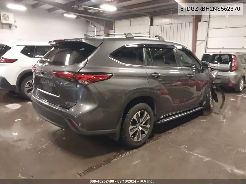 2022 Toyota Highlander Xle VIN: 5TDGZRBH2NS562370 Lot: 40262480