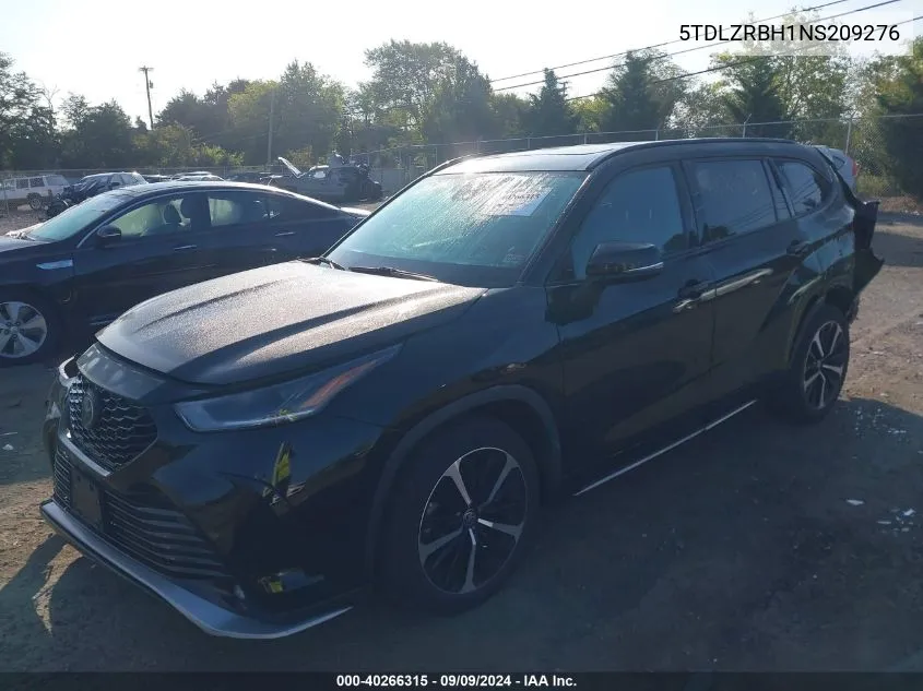 2022 Toyota Highlander Xse VIN: 5TDLZRBH1NS209276 Lot: 40266315