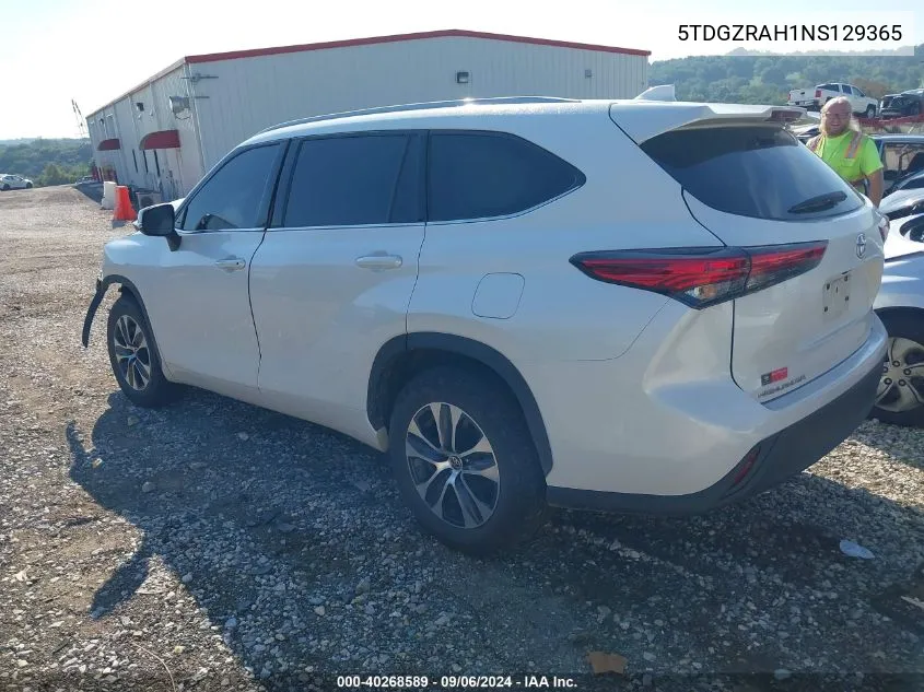 2022 Toyota Highlander Xle VIN: 5TDGZRAH1NS129365 Lot: 40268589