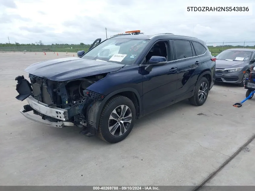 2022 Toyota Highlander Xle VIN: 5TDGZRAH2NS543836 Lot: 40269788