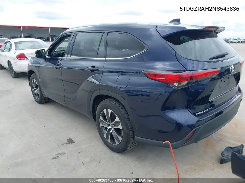 2022 Toyota Highlander Xle VIN: 5TDGZRAH2NS543836 Lot: 40269788