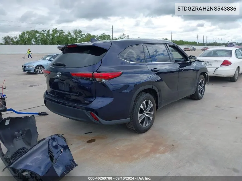 2022 Toyota Highlander Xle VIN: 5TDGZRAH2NS543836 Lot: 40269788