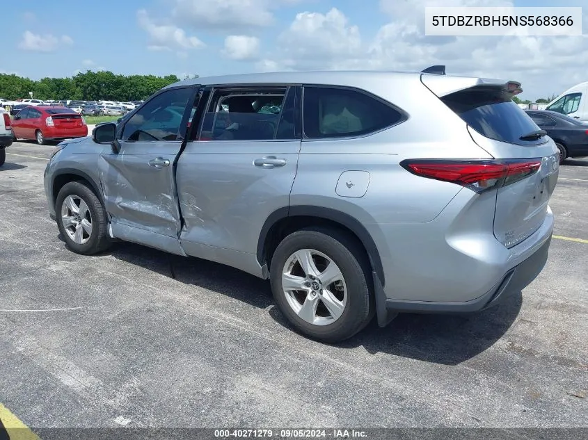 2022 Toyota Highlander L/Le VIN: 5TDBZRBH5NS568366 Lot: 40271279