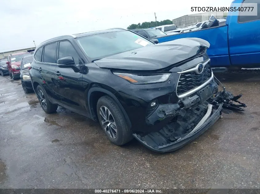 2022 Toyota Highlander Xle VIN: 5TDGZRAH8NS540777 Lot: 40276471