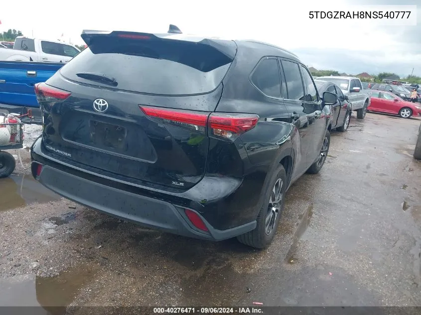 2022 Toyota Highlander Xle VIN: 5TDGZRAH8NS540777 Lot: 40276471