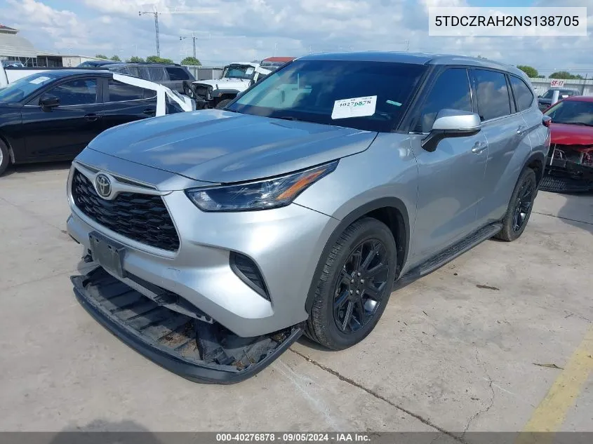 2022 Toyota Highlander L VIN: 5TDCZRAH2NS138705 Lot: 40276878