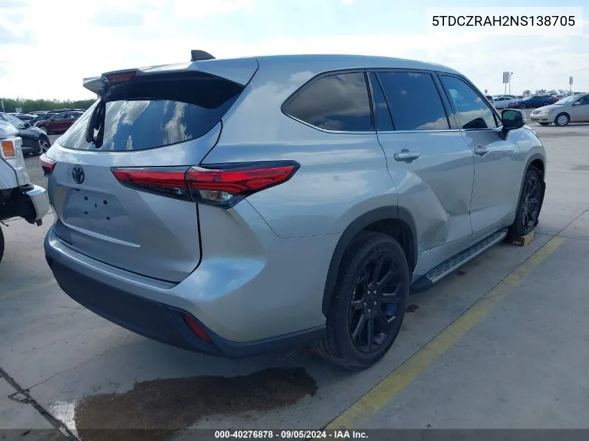 2022 Toyota Highlander L VIN: 5TDCZRAH2NS138705 Lot: 40276878