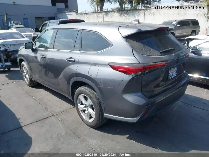 2022 Toyota Highlander Le VIN: 5TDZZRAH0NS540586 Lot: 40292110