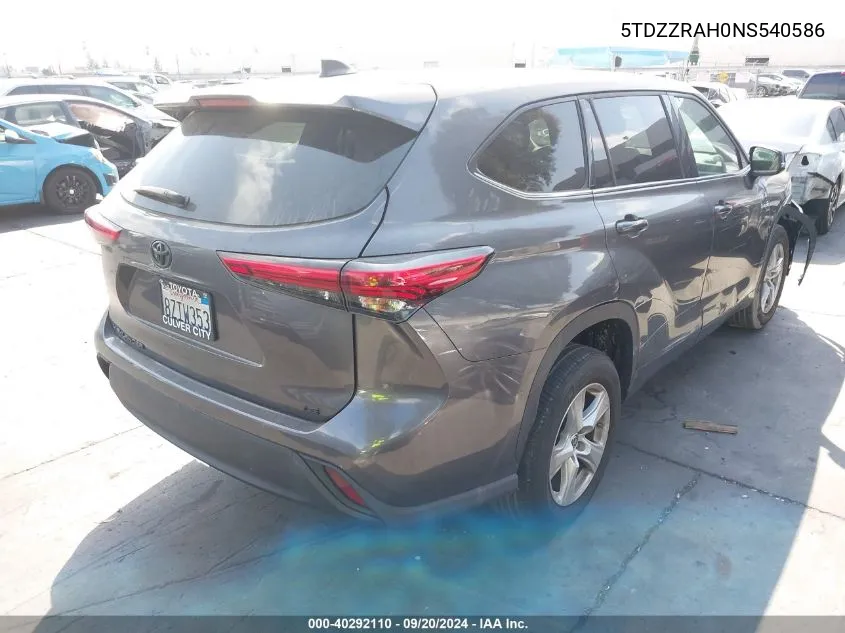 2022 Toyota Highlander Le VIN: 5TDZZRAH0NS540586 Lot: 40292110