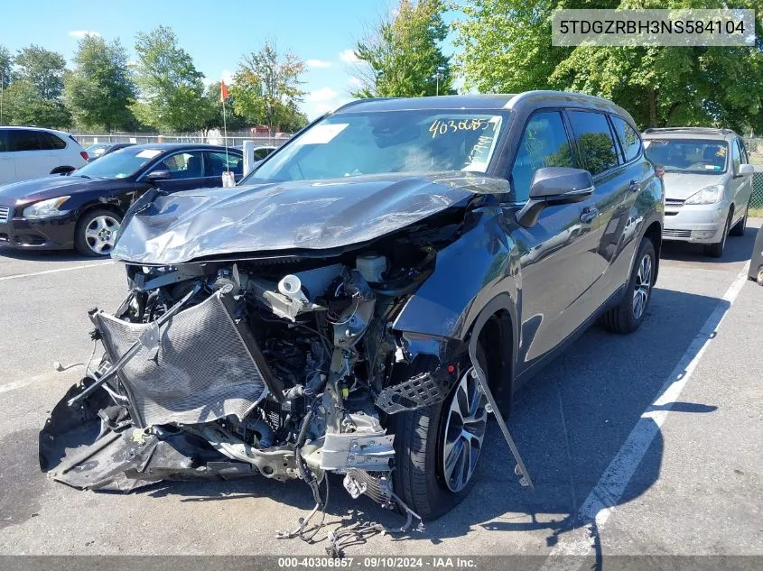 2022 Toyota Highlander Xle VIN: 5TDGZRBH3NS584104 Lot: 40306857