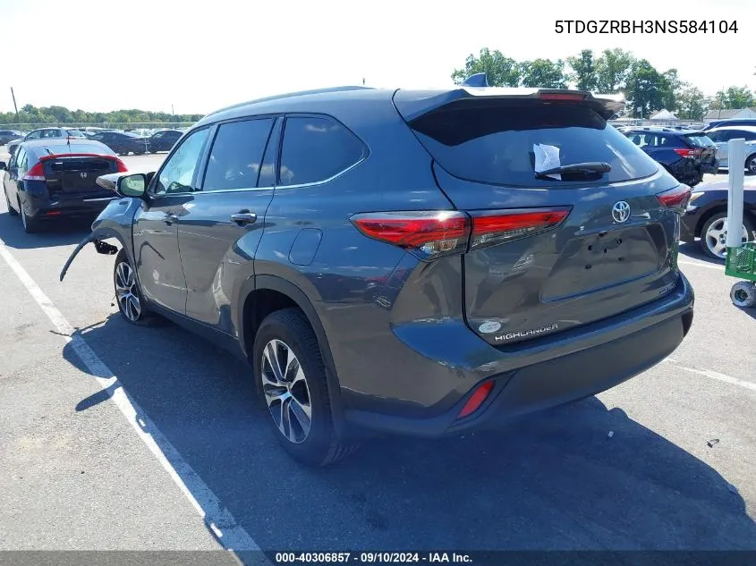 2022 Toyota Highlander Xle VIN: 5TDGZRBH3NS584104 Lot: 40306857