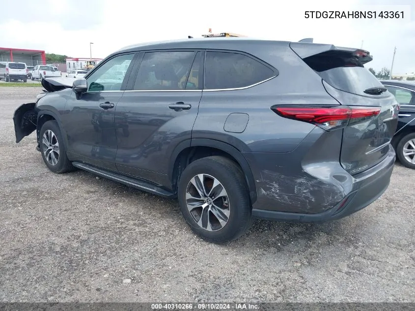 2022 Toyota Highlander Xle VIN: 5TDGZRAH8NS143361 Lot: 40310266