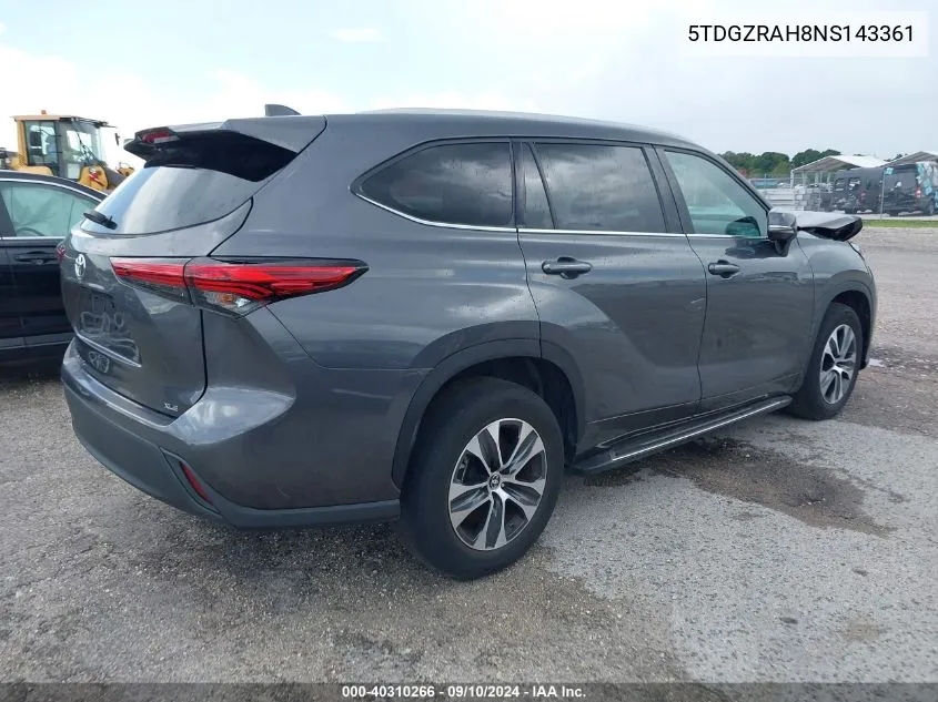 2022 Toyota Highlander Xle VIN: 5TDGZRAH8NS143361 Lot: 40310266