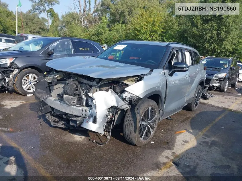 2022 Toyota Highlander Xse VIN: 5TDJZRBH1NS190560 Lot: 40313873