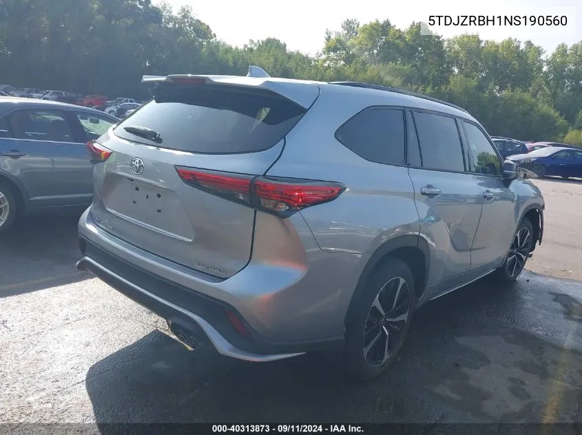 2022 Toyota Highlander Xse VIN: 5TDJZRBH1NS190560 Lot: 40313873