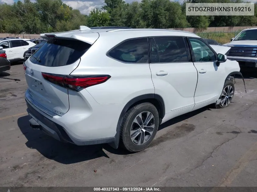 2022 Toyota Highlander Xle VIN: 5TDGZRBHXNS169216 Lot: 40327343