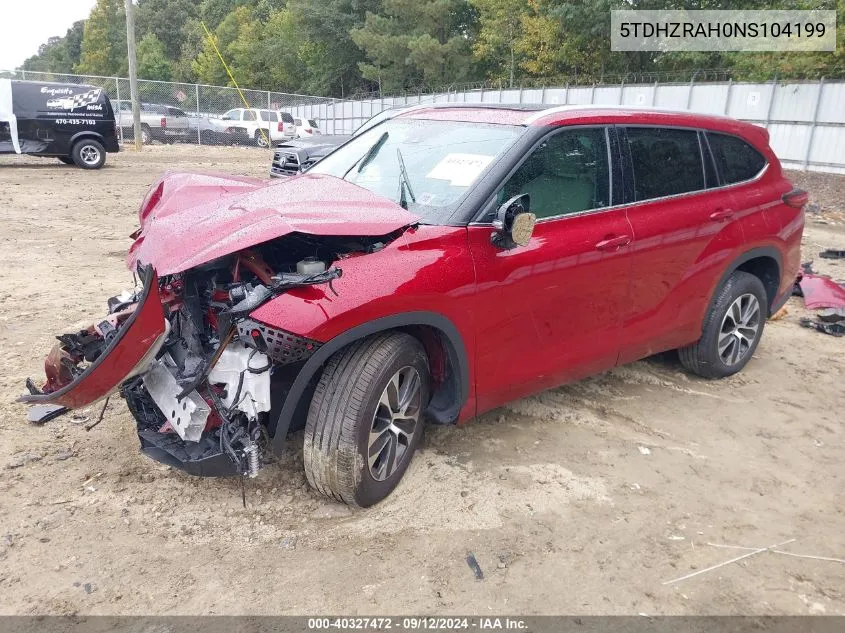 2022 Toyota Highlander Xle VIN: 5TDHZRAH0NS104199 Lot: 40327472