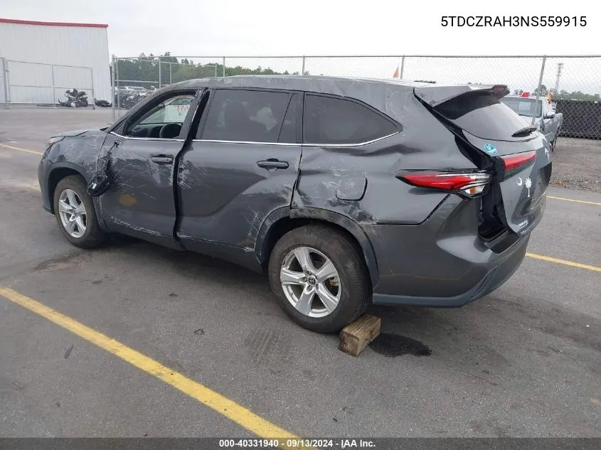 2022 Toyota Highlander L VIN: 5TDCZRAH3NS559915 Lot: 40331940