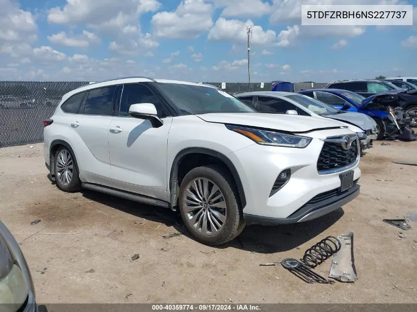 2022 Toyota Highlander Platinum VIN: 5TDFZRBH6NS227737 Lot: 40359774