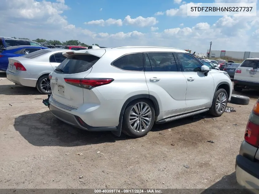 2022 Toyota Highlander Platinum VIN: 5TDFZRBH6NS227737 Lot: 40359774