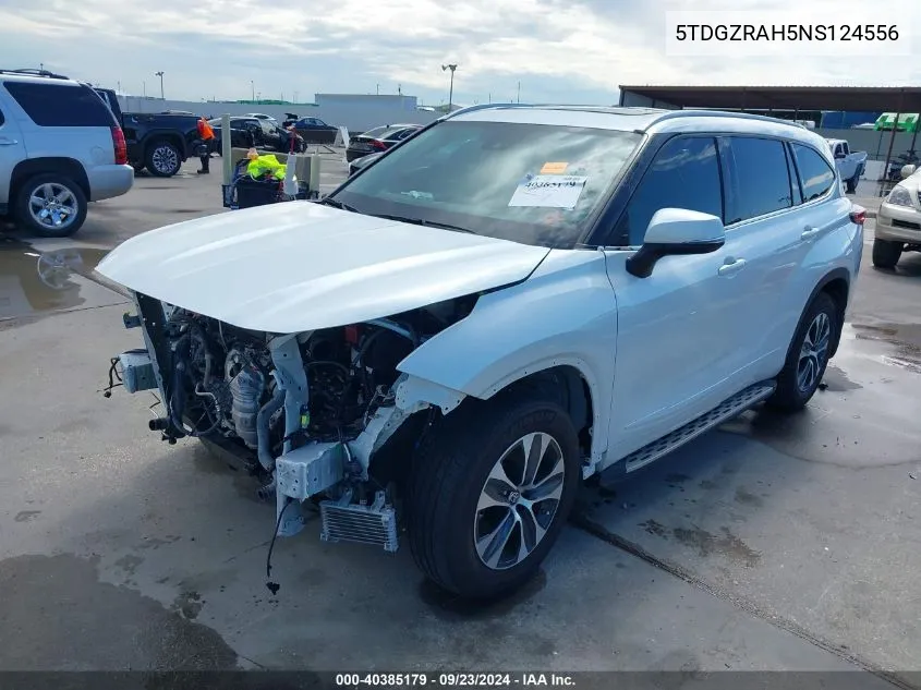 2022 Toyota Highlander Xle VIN: 5TDGZRAH5NS124556 Lot: 40385179