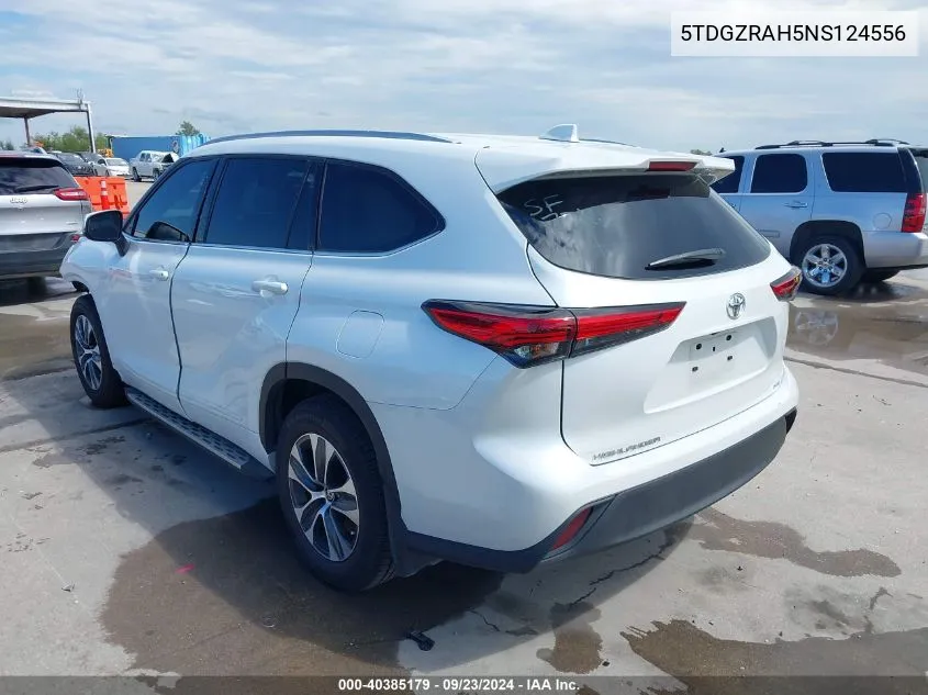 2022 Toyota Highlander Xle VIN: 5TDGZRAH5NS124556 Lot: 40385179