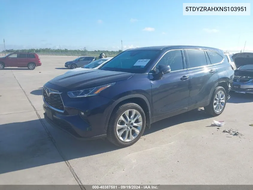 2022 Toyota Highlander Limited VIN: 5TDYZRAHXNS103951 Lot: 40387581