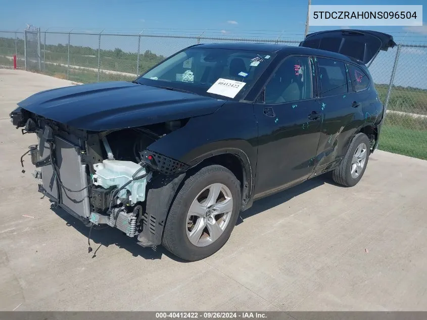 2022 Toyota Highlander L VIN: 5TDCZRAH0NS096504 Lot: 40412422