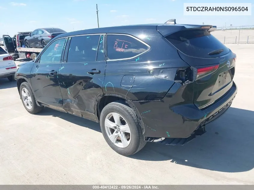 2022 Toyota Highlander L VIN: 5TDCZRAH0NS096504 Lot: 40412422